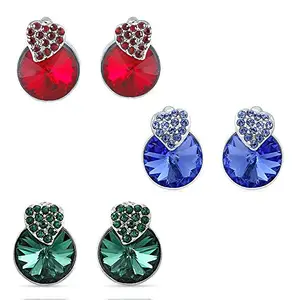 Mahi Made with Swarovski Elements Combo of Blue, Red and Green Studs for Women CO1104099R