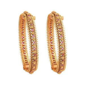 Kushal's Fashion Jewellery Ruby Gold-Plated Ethnic Antique Bangle - 431238