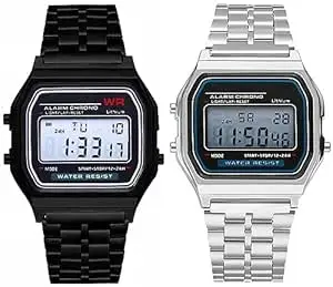 Acnos Brand 2 Combo Digital 4 Colours Vintage Square Dial Unisex Water Resist Watch for Men Women Pack of 2 (WR70)