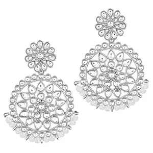 I Jewels 18k Rhodium Plated Chandbali Earrings Encased With Faux Kundans For Women/Girls (E2462ZW)