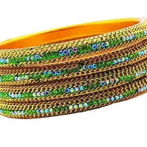 Generic Colored Traditional Bangles Kada for Women & Girls on Traditional & Festive Occasion Set of 4.. (Light Green, 2.10)