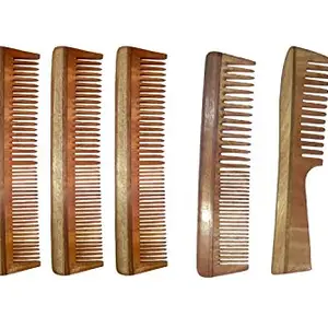 Ginni Innovations Combo of 7 Neem Wood Combs (regular+handle)-G-4ABCE