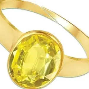 Parakash Gems Original 3.84 Carats Yellow Sapphire Ceylon 4.25 Ratti (Sri Lankan Pukhraj Stone) Panchdhatu Adjustable Ring For Men And Women