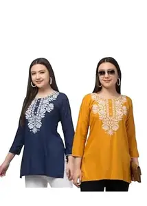 LIBA CREATIONS Rayon Short Kurta for Women | Lakhnavi Chikankari Embroidered Ladies Kurti, Stylish Girls Top, Ethnic Half Kurtas.