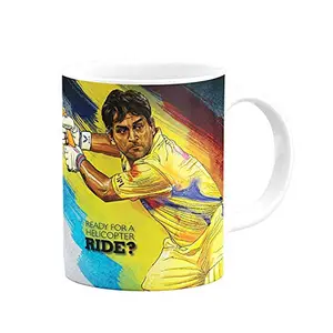 THEWHOOP White Printed Ceramic Gifting Mug/Cup � Dhoni Helicopter Ride