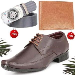 Vitoria Men's Modern PU Formal/Party Shoes | Shoes Combo with Free Wallet & Belt | Stylish & Comfortable | Ideal for Office, Casual Outings, Parties (6925_RT-Tan-1005) (Multicolor)(Size: 10UK)