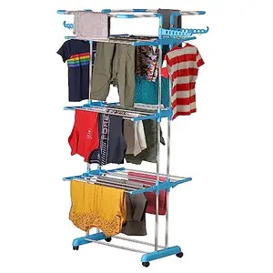 LOOT-LEY Tuff Jumbo Layer Finest/Clothes Stand for Drying/Cloth Drying Stand/Cloth Stand for Drying Clothes Foldable/Cloth Drying Stand for Balcony/Hanging Dryer Rack (Blue)