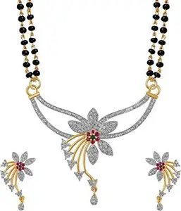 Exquisite AD Mangalsutra Necklace - Elegant American Design with Traditional Black Beads, Perfect for Women’s Special Celebrations