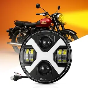 Moto X 7 Inch Dual Color LED Headlight with X Style and DRL Hi And Low Beam Compatible with Bullet and Thar Pack Of 1