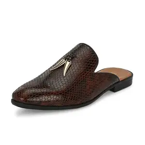 HITZ_6329 Men's Brown Leather Ehhnic Slip-On Shoes