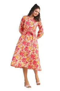 Janasya Women's Multicolour Cotton Floral A-Line Dress(JAA24DR00104-XXL)