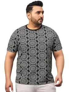 AUSTIVO Men Printed Graphic Round Neck T-Shirt-192A_7XL Grey