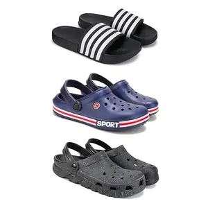 DRACKFOOT Lightweight Classic Slider || Sandals with Clogs for Men-Combo(3)-3024-3015-3056-7 Grey