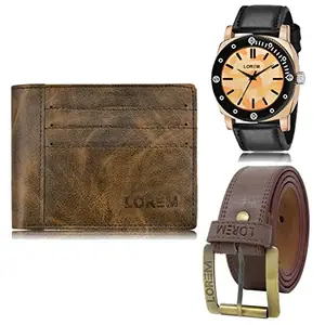 LOREM LOREM Mens Combo of Watch with Artificial Leather Wallet & Belt FZ-LR52-WL19-BL02