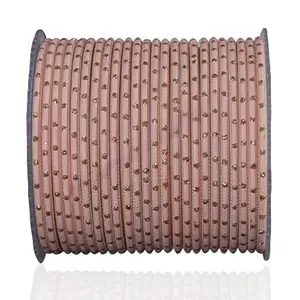 The Golden Cascade Light Peach Dot Matte Design | Chudi for Girls | Metal Bangle for Women | Bangles for Ladies (Pack of 24) (Medium 2.6)
