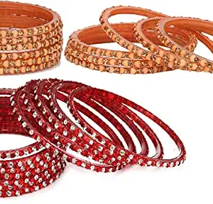 Colorful Glass Bangle/Kada Set Combo Ornamented With Colourful Chips & Beads_G797 (AkBang2-AHQ1.a_bang)