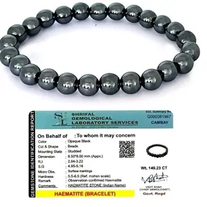Uphhar Haematite Stone Beaded Bracelet, 8.50mm Black Beads, 149.23 CT, Lab Certified