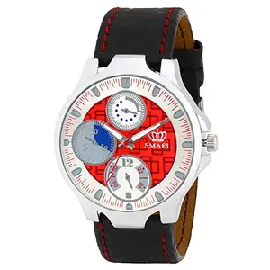 SMAEL Exclusive Quartz Movement Multicolour Dial Black Leather Strap Analogue Men's and Boy's Wrist Watch (CSM18)