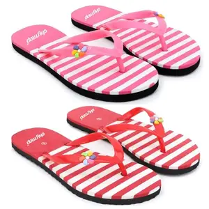 Skytrap Women Pink, Red Rubber Slippers Flipflop Combo of 2 (numeric 8)