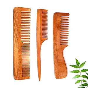 QS Collections Neem Wooden Anti-Dandruff Comb Set for Women & Men