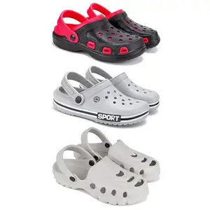 Lightweight Classic Clogs || Sandals with Slider Adjustable Back Strap for Men-Combo(3)-3017-3016-3135-10 Grey