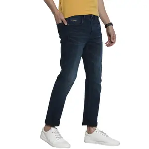 Visit the The Indian Garage Co Store The Indian Garage Co Men Slim Straight Fit Solid Mid-Rise Stretchable Jeans