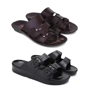 WINGSCRAFT Men's Rover Lightweight Comfortable| Slides|Clogs| Sandals with Adjustable Back Strap for Men Combo(AJ)-3125-3115-9 Black
