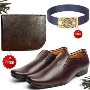 Unique Trendy Formal Shoes/Party Shoes/Shoes Combo with Free Wallet & Belt for Men and Boys (BAZAAR3726_TCC-BR-2005) Multicolor