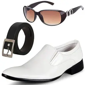 Vitoria Stylish & Trendy Men Formal Shoes with Free Belt & Womens Gaga Brown Sunglasses Combo/8