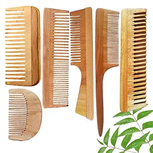DAUMI Ayurvedic Neem Wood Anti Dandruff Hair Comb (pack of 6) Natural & Eco-Friendly | Hair Styling Comb with Fine & Wide Teeth Comb | Made in India For Men & Women