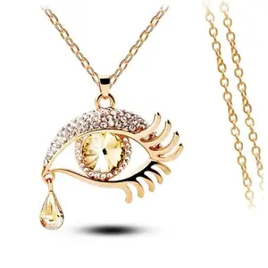 University Trendz Gold-plated Evil-Eye Gold Crystal Teardrop Eyelashes Pendant Long Necklace For Womne & Girls