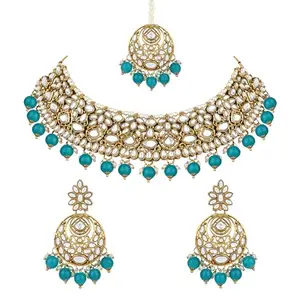 I Jewels Gold Plated Traditional Handcrafted Kundan Pearl Choker Necklace Jewellery Set For Women/Girls (K7277PG)