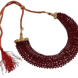 Crystal Beaded Statement Necklace, Maroon with Gold Accents, Multi-Strand Design, 45 cm