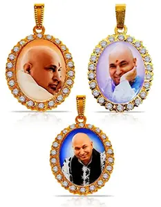 De-Ultimate (3 Pcs Mix Design Swaroop/Photo) Metal Golden Color Oval Shape Diamond Nug Engraved/Studded Shukrana Blessing's Always Jai Guru Ji Locket