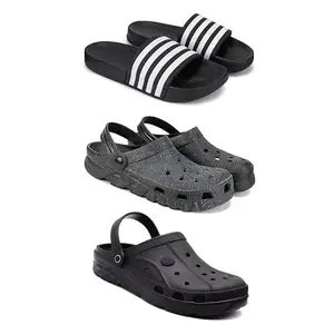 DRACKFOOT Lightweight Classic Slider || Sandals with Clogs for Men-Combo(3)_G-3024-3056-3095-8 Black