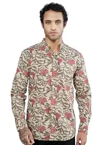 COTLAND Fashions Jaipuri Cotton Printed Full Sleeves Mandarin Collar Shirt for Men