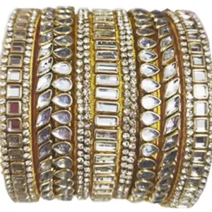 Neta Jewels Silk thread bangles kundan bangles Gold colour for use set of 7 for women/girls (2-4)