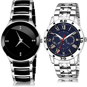 NIKOLA Rich Analog Black and Silver Color Dial Men Watch - B68-(62-S-19) (Pack of 2)
