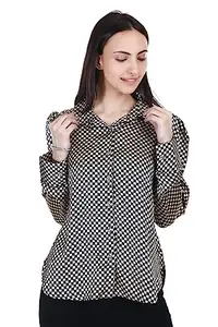Be Dressed Women Satin Check Shirt with Puff Sleeves (Extra Large)