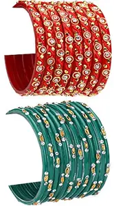 Colorful Glass Bangle/Kada Set Combo Ornamented With Colourful Chips & Beads_G1256 (AkBang2-RO1.d_bang)