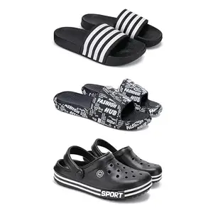 Lightweight,Classic SliderSandals with Clogs for Men-Combo(3)-3024-3103-3014-10 Black-2113