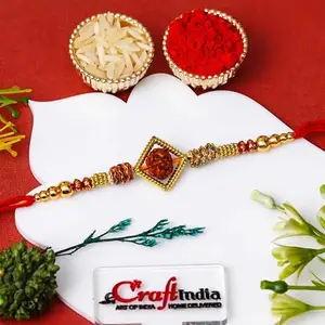 eCraftIndia Rudraksha Rakhi for Brother | Raksha Bandhan Rakhi for Bhai Bhaiya | Rakhi with Roli Chawal Pack
