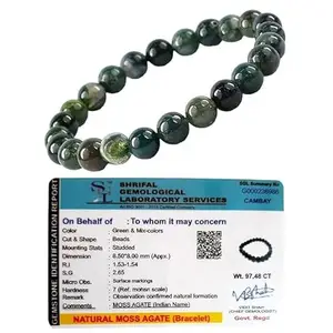 BKJ Reiki Healing Product Lab Certified Natural Moss Agate Crystal Bracelet for amplifying and magnifying healing energy, Growth, Education called "Stone of New Begining" (8 mm Women Men)