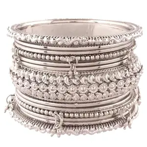 Peora Traditional Antique Look Oxidised Silver Plated Bangle Set for Women Girls