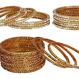 Colorful Glass Bangles/Kada Set Combo Ornamented With Colourful Chips & Beads_D71 (AkBang2-AQ1.c_bang)