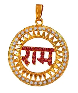 De-Autocare Unisex Round Shape Diamond Red & Silver Nug God Lord Jai Shri Ram Locket Pendant Necklace