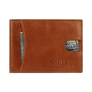 VINTO Men's Tan Leather Money Clip Wallet