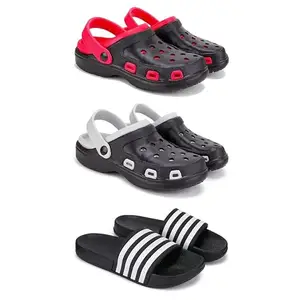 WINGSCRAFT-Lightweight Classic Clogs || Sandals with Slider Adjustable Back Strap for Men-Combo(3)-3017-3018-3024-9 Black