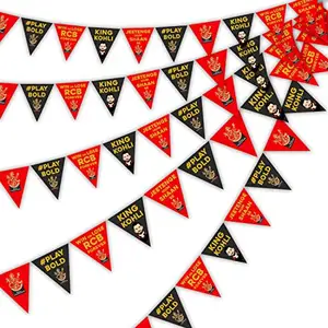 Party Propz RCB Ipl Theme Decoration- 50 Pcs in 5 Strings Royal Challengers Bangalore Theme Pennant Banner for Decoration | RCB Flag Buntings for Decoration | Ipl Flags Bunting | RCB Flag 2024 IPL