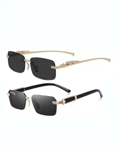 Brand: mashamart UPSTOXY MC STAN Rimless Frames (COMBO OF 2) Luxury Sunglasses For Men & Women (Black & Brown)